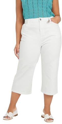 Yours Curve Wide Leg Cropped Denim Jeans - Women's - Plus Size Curve White
