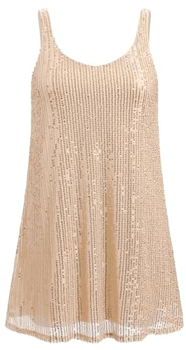 AGYMNX Femme Paillettes Robe Femmes Sexy Halter Col en V Dos Nu Robe Brillante Paillettes Tube Club Cocktail Festivals Musique Fête Tenues Champagne XL