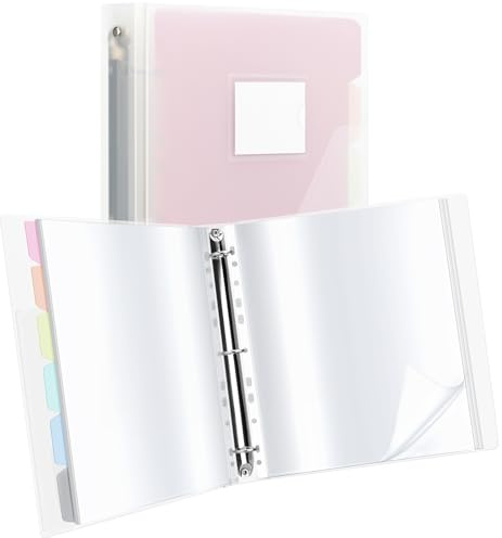 Uquelic Libro di presentazione, raccoglitori ad anelli con 50 buste trasparenti A4 chiarezza cristallina (50 micron) e 6 fogli divisori in PP color macaron, organizer per documenti, certificati