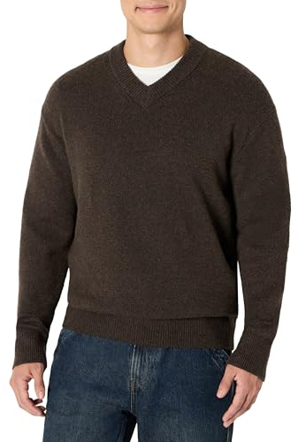 Amazon Essentials (Demi's Pick) Men's Regular-Fit Cotton Blend V-Neck Sweater, Chocolate Heather, Medium