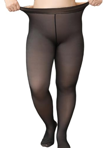 FUIPVGI Collant da donna taglie forti, collant foderati in pile, leggings termici, calze spesse e calde con abbastanza elasticità per l'inverno da donna, collant traslucidi finti a vita alta, Nero