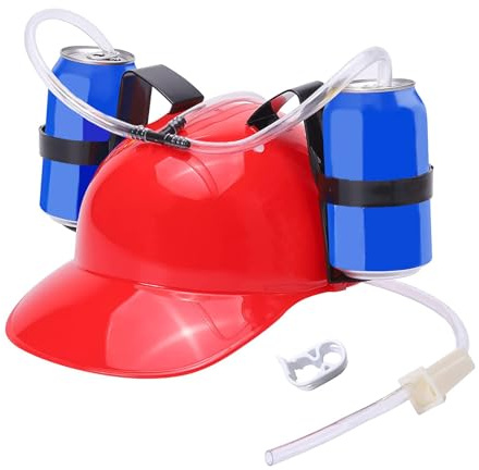 Beer Soda Guzzler Helmets | Adjustable Can Holder Cap - Drinker Favor Hat, Straw for Beer Soda Cola Beverage, Party Fun Beverage Gadgets, Pink Yellow Red Blue
