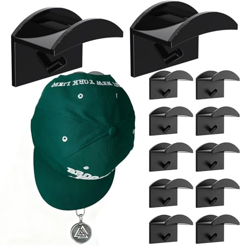 : GaoBangM 12 Pack Self Adhesive Hat Holder Cap Hooks Hat Rack for Wall