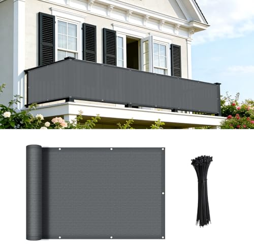 COOLBOYS 3'x16' Dark Grey Balcony Privacy Screen Fence HDPE Balcony Decor UV Protection Fencing Mesh Shade Net Cover for Outdoor Wall Garden Yard Backyard,Porch,Deck,Patio