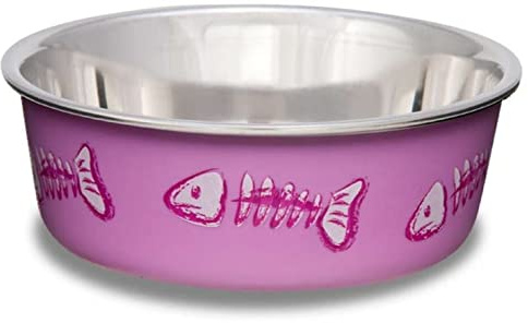 Loving Pets Stainless Steel Bella Non-Slip Dishwasher Safe & Bacteria Resistant Metallic Pet Dish - Pink Fish Skeleton - X-Small (284 ml)