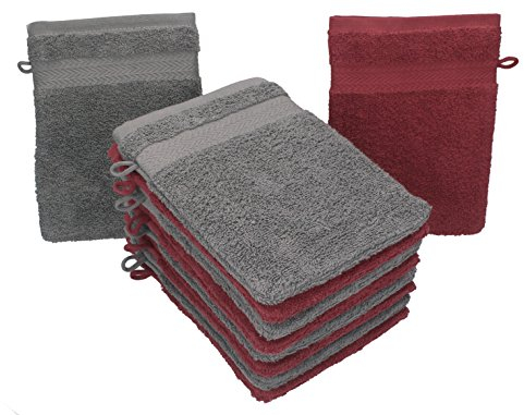 Betz 10 Stück Waschhandschuhe Premium 100% Baumwolle Waschlappen Set 16x21 cm Farbe dunkelrot und anthrazit