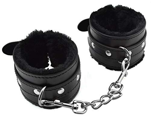 Bequem Fesseln Plüsch + Pu Armband Wrist Handschellen Bondage Gürtel Manschette Spielzeug (Black)