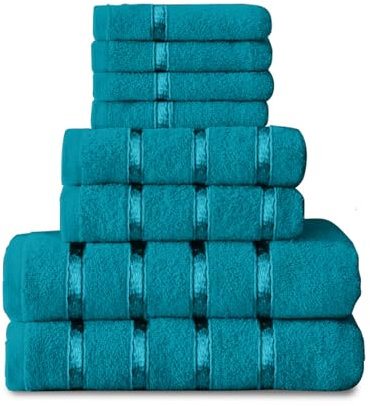 GC GAVENO CAVAILIA 8 Piece Towel Bale Set, Quick Dry Highly Absorbent Cotton Towel Sets Bathroom, Teal Towels Sets 450 GSM, 4x Face Towel 2x Hand Towels 2x Bath Towels