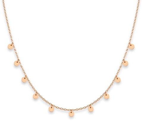 GD GOOD.designs kedja med myntplattor – vattentät I boho-halsband för kvinnor med 11 runda hängen I plattekedja i 18K guld – silver – roséguld, 40 + 5 cm, Rostfritt stål, Ingen ädelsten