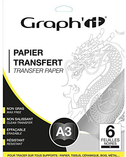 GRAPH'IT Transferpapier, A3, Schwarz, 6 Blatt, fettfrei, schmutzabweisend, abwischbar, wiederverwendbar, zum Zeichnen auf allen Untergründen – hochwertiges Zeichenpapier für manuelle Aktivitäten