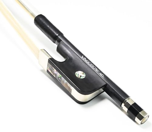 VINGOBOW 100BF Kohlefaser aufrechter Kontrabassbogen 3/4 Größe 70,5 cm Advanced Level Pariser Augen Ebenholz Frosch ungebleichtes Echthaar Pferdehaar Pernambuco Performance Warmton