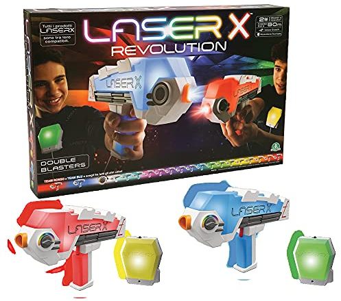 Giochi Preziosi - Laser X Revolution Blaster - Elige el color de tu equipo, golpea hasta 90 metros - Incluye 2 Blasters, 2 receptores y Voice Coach - Para niños a partir de 6 años - Modelo n. LAE12000