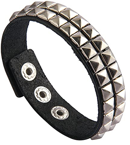 Jeilwiy Genuine Leather Bracelet Wide Black Belt Cuff Bangle Punk Wristband Leather Wrap Bracelet for Men,Women Adjustable