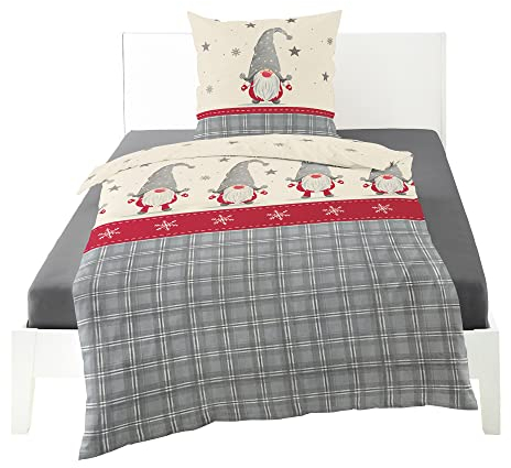 Bierbaum Bettwäsche 3743, Feinbiber, 100% Baumwolle, Designed in Germany, grau 10, 135 x 200 + 80 x 80 cm, Bunt