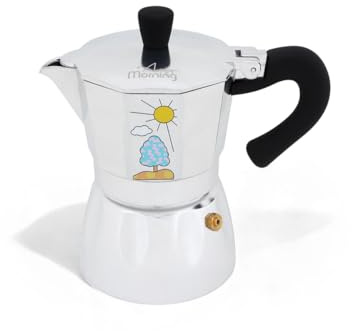 Any Morning Espresso Stovetop Moka Pot, 6 Cup Italian Coffee Maker, Aluminum, PBA Free, 8 Oz, 6 Expresso Cups Silver