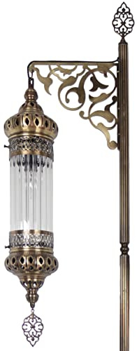 DEMMEX - Lámpara de pie turca estilo marroquí de estilo antiguo vintage, cuerpo de metal, cristal Pyrex irrompible, 165 cm