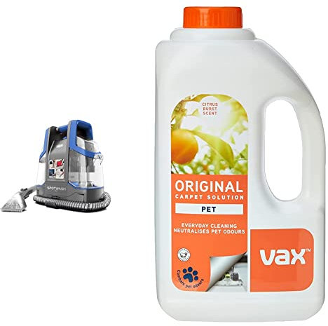 Vax SpotWash Duo Spot Cleaner | Lifts Spills & Stains from Carpets, Stairs, Upholstery | Dedicated Messy Tool for Pets – CDCW-CSXA & 1-9-142054 Original Pet 1.5L Carpet Cleaner Solution, White