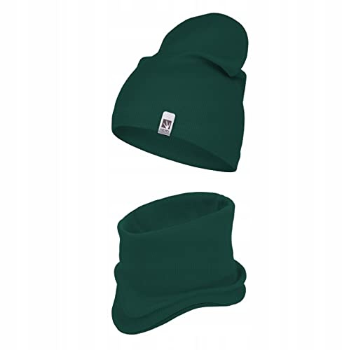 HEYO Juego de gorro y bufanda tubular para niños y niñas, gorro de punto de primavera, bufanda, verde oscuro, 48