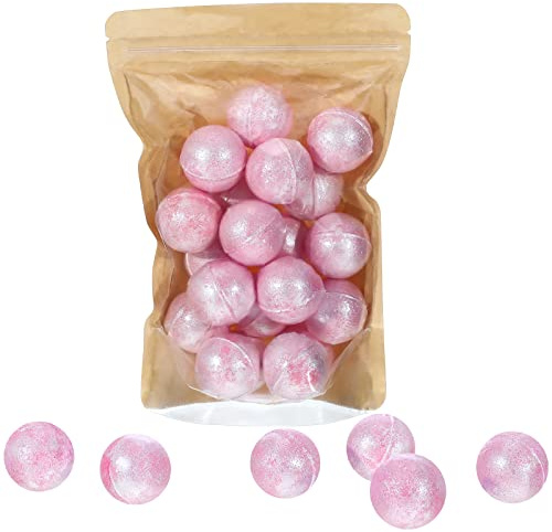 Demissle 20 Pcs 0.53 oz Bath Bombs Bath Fizzies Mini Bath Balls for Women Relaxing Refreshing Bath Bombs Gift Set with Glitter for Bubble Spa(Pink)