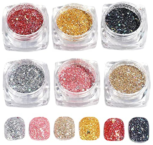Kasmole Purpurina Reflectante | Purpurina para uñas holográficas 6 Colores - Purpurina Reflectante para uñas, Polvo, Fino, Brillante, Pigmento holográfico, superbrillante