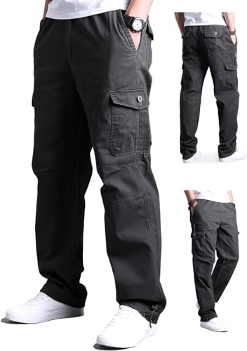 Aotoyou Pantalon Cargo Homme Grande Taille Elastique 100% Coton | Pantalon de Travail Long avec 7 Poches Pantalon de Randonnée Loisirs Décontracté Confortable Coupe Droite