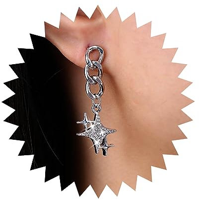 TseenYi Cz Star Drop örhängen boho länk kedja dingla örhängen silver starburst örhängen kristall nordstjärna dinglande örhängen gnistrande stjärna strass örhängen smycken för kvinnor och flickor