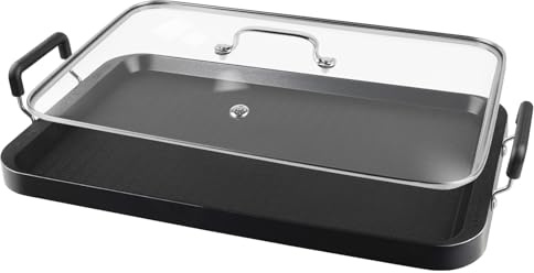 Vayepro 2 Burner Griddle Pan with Glass Lid, Stove Top Flat for Glass Stove Top, Aluminum Pancake, Non-Stick for Gas Grill, Double Burner Camping