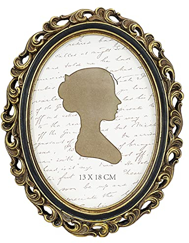 Sunlit Vintage Picture Frame 5x7 Inch, Oval Antique Photo Frames with Glass Front, Luxury Photo Display, Tabletop Wall Hanging, Gold Black