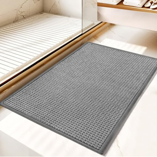 MOSISO 50 x 80 cm Ciniglia Tappeto Antiscivolo Bagno Pelo Lungo, Tappeti Bagni a Nido D'Ape Extra Morbido e Assorbente per Pavimento Bagni, Vasca e Doccia, Lavandino e Mobiletto Bagno, Grey