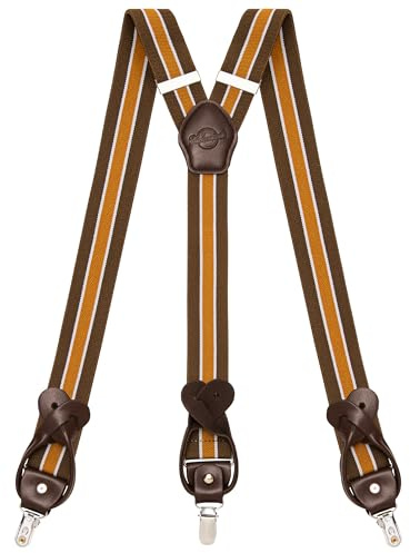 Kohentact Suspenders for Men Fully Adjustable 1.4in Y-Back Convertible End with Clips + 6 Buttons