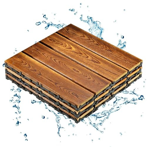 Azulejos de terraza exterior, baldosas exteriores de enclavamiento | 3 losas de madera para terraza | Baldosas antideslizantes de 12 X 12 pulgadas, azulejos de césped de pasarela de entrelazado
