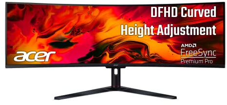 acer 49 Inch 1800R Curved Zero-Frame DFHD (3840 x 1080) Gaming Monitor | AMD FreeSync Premium Pro | Up to 144Hz Refresh | 4ms (G to G) | 1 x Display Port 1.4 and 2 x HDMI 2.0 Ports | EI491CR