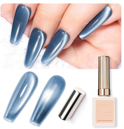 U-Shinein Cat Eye Gel Nail Polish,Holographic Shimmer Cat UV Nail Polish Blue Cat Eye Gel,Jelly Crystals Cat Eye UV Gel Soak Off UV Nail Polish With Magnetic Stick for Nail Art,15ml