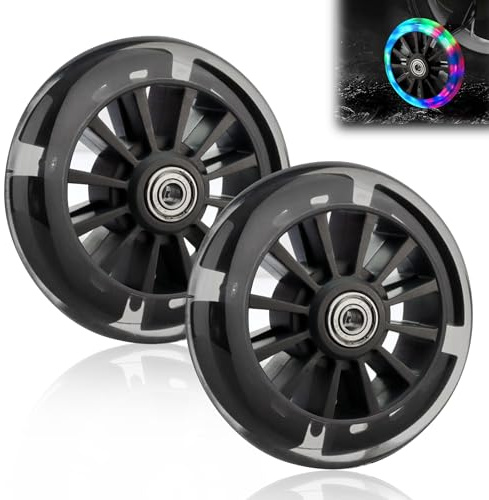 Ruedas Luminosas para Patinete, 2 Piezas de Ruedas para Patinete LED, Ruedas de Repuesto, Ruedas con Luz LED con Abec-7 Rodamientos de Bolas, Ruedas para Todo Tipo de Patinete (Black-120mm)