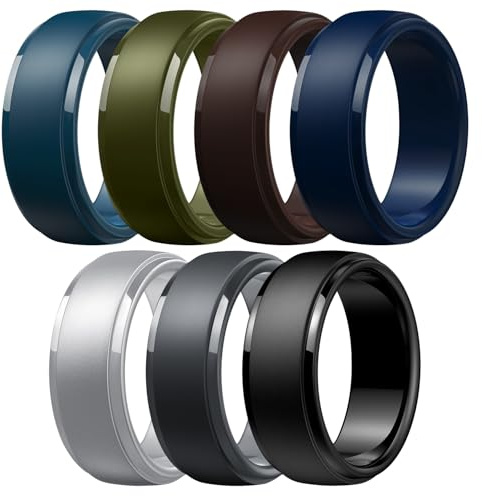 Egnaro Fedi nuziali da uomo in silicone: classico anello in gomma nera – ipoallergenico per palestra/outdoor/regalo (confezione da 1/4/7 con mezza misura), 9.5-10, Silicone, Nessuna pietra preziosa