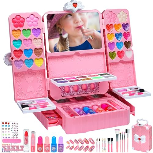 Kinder Schminkset Kinderschminke Set Mädchen - Waschbar Kinder Make Up Set Schminkset Spielzeug,Schminkkoffer Spielzeug, Halloween Weihnachts Geburtstagsgeschenke 4-12 Jahre