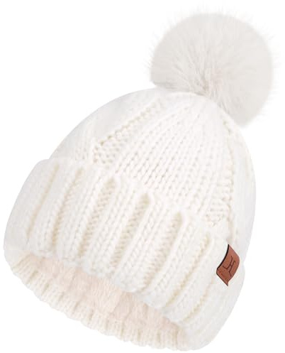 Bequemer Laden Gorro de Invierno Mujer con Pompon - Cable Grueso, Forro Fleece Caliente, Regalo Ideal para Mujer