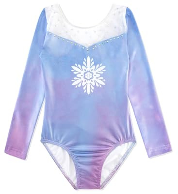 XiaoMoSha Body da ginnastica per ragazze a maniche lunghe/senza maniche, body da danza con brillantini, abbigliamento da danza classica per bambini dai 2 ai 14 anni, 9-10 Years