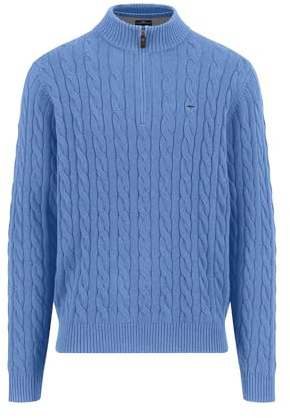 FYNCH-HATTON Troyer Uomo Treccia Cotone Collo Alto con Cerniera, cristallo blu, XL