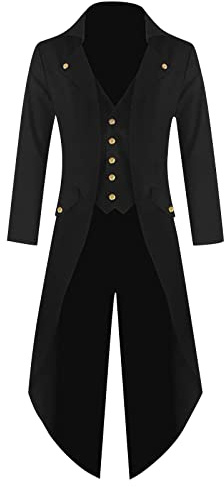 Costume d'Halloween pour homme - Veste frack vintage steampunk gothique - Manteau long pour fêtes, cosplay, événements, costumes Renaissance - Boutons élégants - Smoking rétro - Coupe-vent - Frack