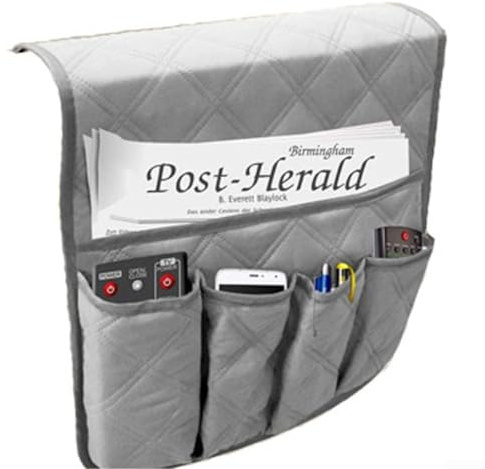 Bolsa para reposabrazos de sofá, bolsa de almacenamiento para control remoto de TV, antideslizante, bolsa colgante para revistas, teléfonos, libros (gris)