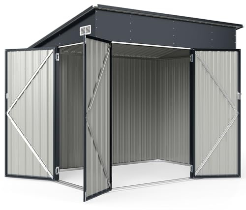 COSTWAY Gartenhaus Metall, 235 x 174 x 197 cm, Gerätehaus mit Vordertür & Seitentür & Pultdach, Geräteschuppen abschließbar, Gartenhütte Gartenschuppen, Garten Schuppen Outdoor