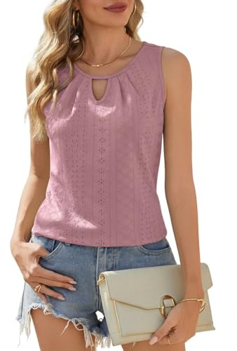Zeagoo Debardeur Femme Chic et Élégant Été Top sans Manches Haut Col en V Ample Caraco Oeillet Broderie Camisole S-XXL