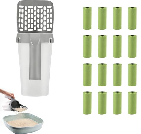 17Pcs Cat Litter Scoop & Bin Set, Poop Scooper with Built-in Waste Bin