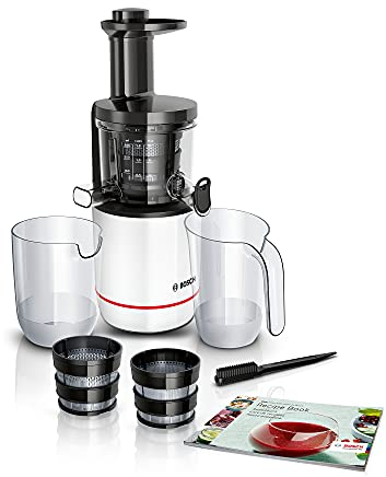 Bosch Entsafter SlowJuicer VitaExtract MESM500W, vitaminschonendes Entsaften, sehr leise, leichte Reinigung, für hartes Obst und Gemüse, BPA-frei, 150 W, weiß