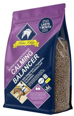 Blue Chip Calming Feed Balancer (Super Concentrated) 3kg. Complete & balanced horse feed for calming & to reduce stress with magnesium, chamomile & l-tryptophan, very low starch/sugar, molasses FREE!