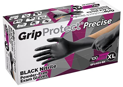 GripProtect® Precise Black Nitrile Gloves, Exam, 4 Mil, Food, Home, Cleaning, Medical/Dental, Tattoo (X-Large, 100)