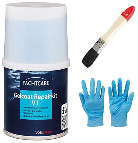 Gelcoat, Härter VT Repair Kit für Über- und Unterwasserbereich 200gr. 9001 - cremeweiß inkl. Pinsel von E-com24 zum Auftragen