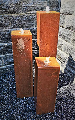 Jürgen Bocker Gartenambiente Säulenbrunnen Wasserspiel eckig 3er-Set Cortenstahl Roststahl 100/80/60 x 20 cm Komplettset