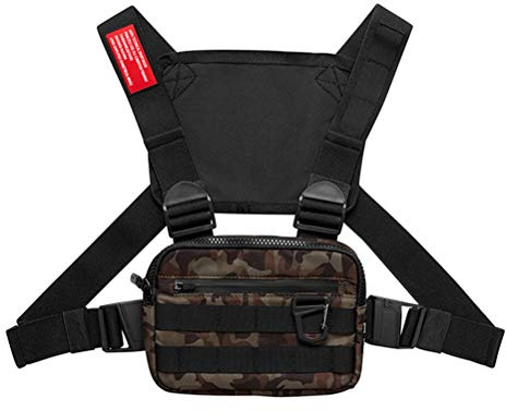KKPLZZ Sacs de Poitrine de Mode Gilet de Sangle Streetwear en Plein Air Sacs de Poitrine Pack Avant pour Hommes Sac de Poche Poitrine